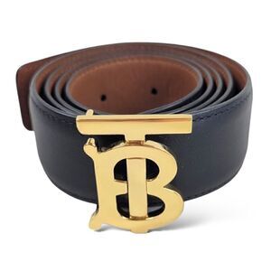 Burberry Gold-Tone TB Logo Buckle Reversible Black/Brown Leather Belt (SMALL)